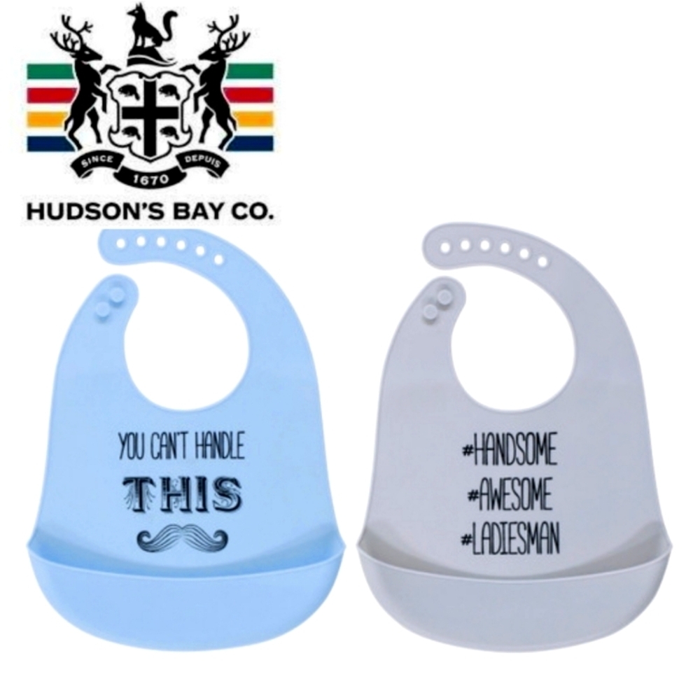 Hudson Baby Waterproof Silicone Bibs with Pockets Set of 2 Blue Grey